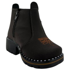 Botina Infantil Zboots Bico Quadrado Nobuck Café Zíper E Elástico REF:B8205