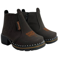 Botina Infantil Zboots Bico Quadrado Nobuck Café Zíper E Elástico REF:B8205