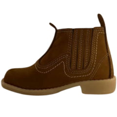 Botina Infantil Zboots Bico Quadrado Couro Nobuck Castor Com Solado PVC - REF:8802