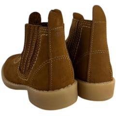 Botina Infantil Zboots Bico Quadrado Couro Nobuck Castor Com Solado PVC - REF:8802