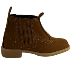 Botina Infantil Zboots Bico Quadrado Couro Nobuck Castor Com Solado PVC - REF:8802