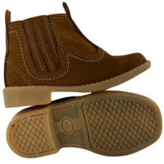Botina Infantil Zboots Bico Quadrado Couro Nobuck Castor Com Solado PVC - REF:8802