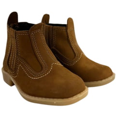 Botina Infantil Zboots Bico Quadrado Couro Nobuck Castor Com Solado PVC - REF:8802