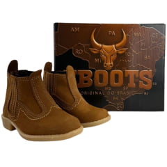 Botina Infantil Zboots Bico Quadrado Couro Nobuck Castor Com Solado PVC - REF:8802
