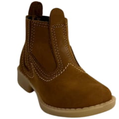 Botina Infantil Zboots Bico Quadrado Couro Nobuck Castor Com Solado PVC - REF:8802