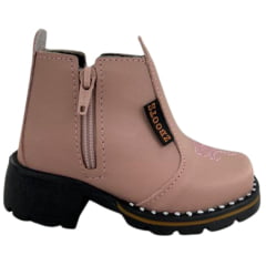 Botina Infantil Zboots Bico Quadrado Rosa Zíper Solado Preto - REF:B8206
