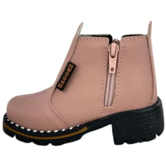 Botina Infantil Zboots Bico Quadrado Rosa Zíper Solado Preto - REF:B8206