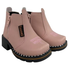 Botina Infantil Zboots Bico Quadrado Rosa Zíper Solado Preto - REF:B8206