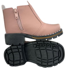 Botina Infantil Zboots Bico Quadrado Rosa Zíper Solado Preto - REF:B8206