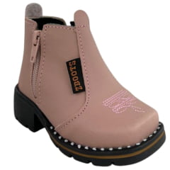 Botina Infantil Zboots Bico Quadrado Rosa Zíper Solado Preto - REF:B8206