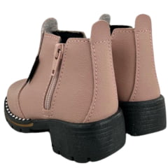 Botina Infantil Zboots Bico Quadrado Rosa Zíper Solado Preto - REF:B8206