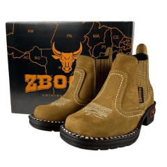 Botina Infantil Zboots Bico Quadrado Nobuck Areia - Ref. J732