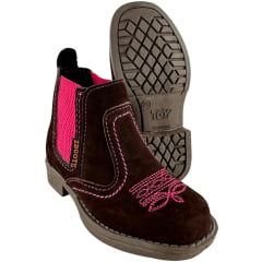Botina Infantil Zboots Nobuck Café Florão Rosa - REF:J734 Botina Infantil Zboots Nobuck Café Florão Rosa - REF:J734