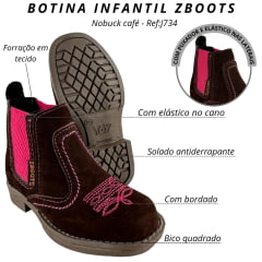 Botina Infantil Zboots Nobuck Café Florão Rosa - REF:J734