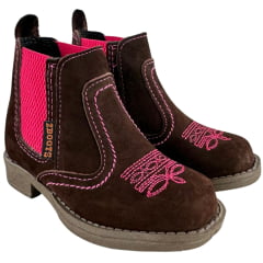 Botina Infantil Zboots Nobuck Café Florão Rosa - REF:J734