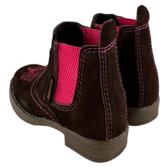 Botina Infantil Zboots Nobuck Café Florão Rosa - REF:J734