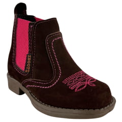 Botina Infantil Zboots Nobuck Café Florão Rosa - REF:J734