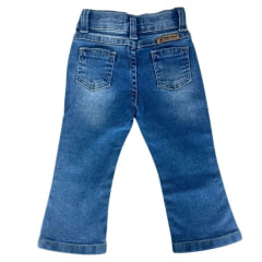 Calça Bebê Baby Ranch Jeans Destroyer Barra Flare Com Bordado Strass Rosa Ref:2017-3009