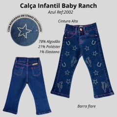 Calça Feminina Infantil Baby Ranch Jeans Azul Escuro Com Brilhos Em Formato De Estrelas Ref:2002