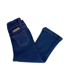 Calça Feminina Infantil Baby Ranch Jeans Azul Escuro Com Brilhos Em Formato De Estrelas Ref:2002