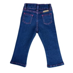 Calça Feminina Infantil Baby Ranch Jeans Azul Escuro Com Brilhos Em Formato De Estrelas Ref:2002