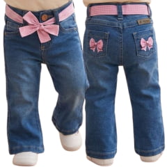 Calça Inf Baby Ranch Fem Jens Destroyer C/Cinto Xadrez Rosa C/Estampa De Laço Rosa Xadrez Nos Bolsos De Trás - REF:3018 Calça Inf Baby Ranch Fem Jens Destroyer C/Cinto Xadrez Rosa C/Estampa De Laço Rosa Xadrez Nos Bolsos De Trás - REF:3018