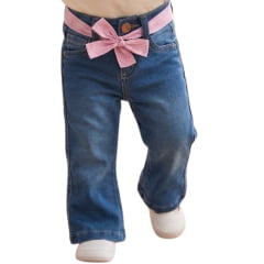 Calça Infantil Baby Ranch Feminina Destroyer Cinto Xadrez Rosa Estampa De Laço REF:3018