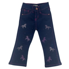 Calça Infantil Baby Ranch Básica Jeans Com Pedraria Cavalinho Ref:1002