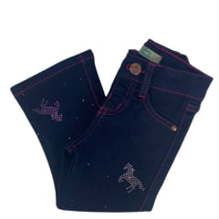 Calça Infantil Baby Ranch Básica Jeans Com Pedraria Cavalinho Ref:1002