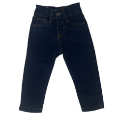 Calça Infantil Baby Ranch Básica Jeans Escuro E Pesponto Laranja Ref:1004