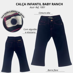 Calça Infantil Baby Ranch Básica Jeans Escuro E Pesponto Pink Ref:1001