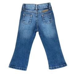 Calça Infantil Baby Ranch Feminina Jeans Flare Com Bordado De Cavalo E Flor Brilhante Ref:2007