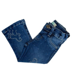 Calça Infantil Baby Ranch Jeans Azul Médio Cavalo Strass Ref:2013