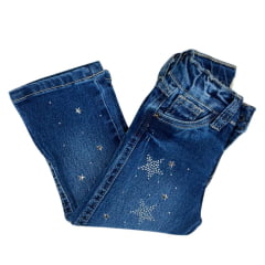 Calça Infantil Baby Ranch Jeans Azul Stonada Flare Stars E Pedraria Ref:2007