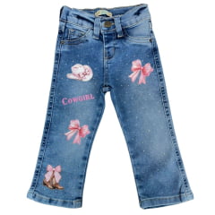 Calça Infantil Baby Ranch Jeans Destroyed Estampada E Strass Ref:2017