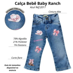 Calça Infantil Baby Ranch Jeans Destroyed Estampada E Strass Ref:2017