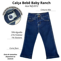 Calça Infantil Baby Ranch Jeans Feminina Básica Azul Escuro Com Costura Bege Ref:2012