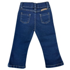Calça Infantil Baby Ranch Jeans Feminina Básica Azul Escuro Com Costura Bege Ref:2012
