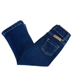 Calça Infantil Baby Ranch Jeans Feminina Básica Azul Escuro Com Costura Bege Ref:2012