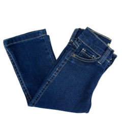 Calça Infantil Baby Ranch Jeans Feminina Básica Azul Escuro Com Costura Bege Ref:2012