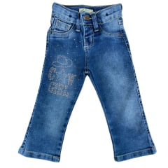 Calça Infantil Baby Ranch Jeans Médio Strass Cowgirl Ref:3001