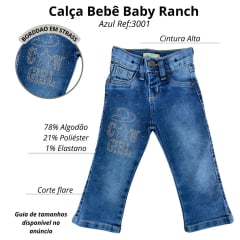 Calça Infantil Baby Ranch Jeans Médio Strass Cowgirl Ref:3001