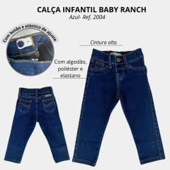 Calça Infantil Baby Ranch Masculina Jeans Azul Stone Básica - Ref:2004