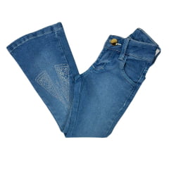 Calça Infantil Best Rodeio Country Jeans Azul Médio Flare Com Bordado Brilho Nossa Senhora Ref:F945