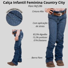 Calça Infantil Country City Carol Jeans Azul Flare C/ Brilhos na Frente Ref:286