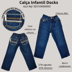 Calça Infantil Docks Masculina Jeans Azul Médio Relaxed SW91 C/ Bordado No Bolso White2 Ref:003104000 005