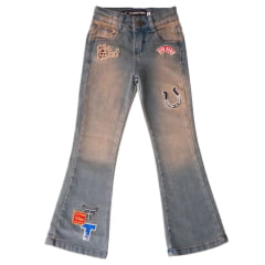 Calça Infantil Feminina Texas Farm Heritage Jeans Manchado Com Bordados Flare Ref:PDF MINI 006