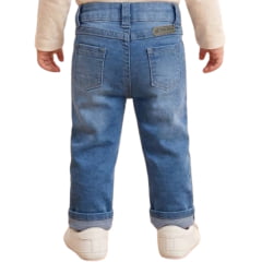 Calça Infantil Feminina Baby Ranch Azul Médio Bordado Ferradura E Cavalinho Com Brilho REF:3020