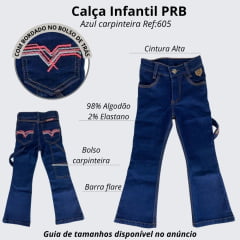 Calça Infantil Feminina Country PRB Carpinteira Bordada Ref:605