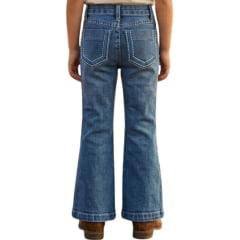 Calça Infantil Feminina Country PRB Lavagem Clara Com Bordado Azul E Branco Nos Bolsos Ref:1632